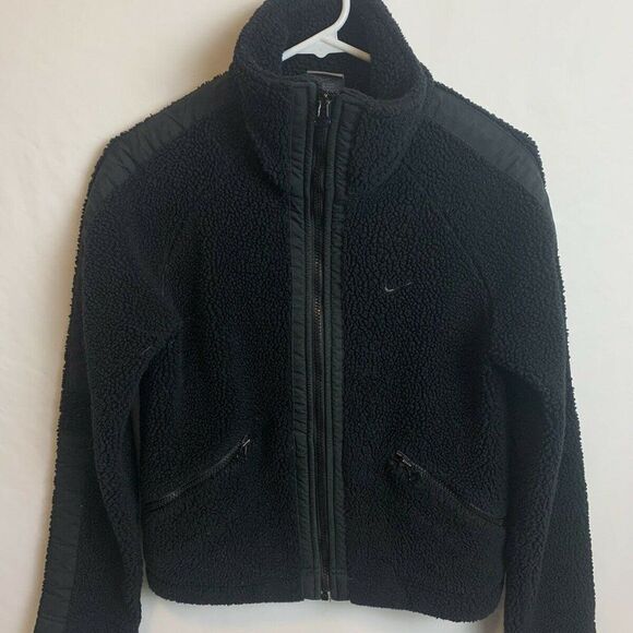Nike Check Black Sherpa Deep Pile Jacket Size S - Picture 2 of 6